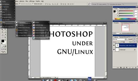 Photoshop CS2 sur un bureau GNOME dans GNU/Linux