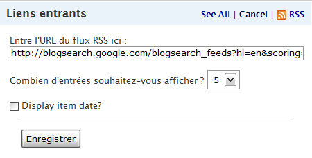 Choix de la source RSS des liens entrants dans le dashboard de WP 2.5