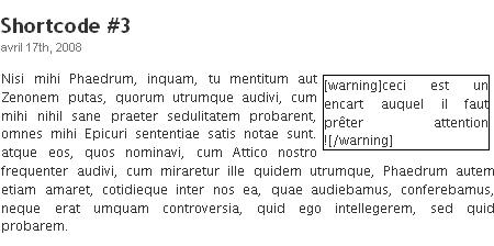 shortcodes imbriqués générant une erreur de sortie