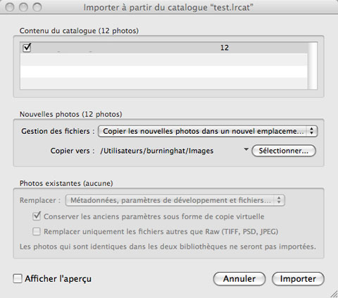 Importation du catalogue