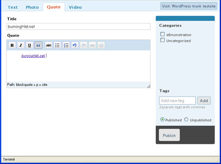 WordPress 2.6 Bookmarklet - poster une citation